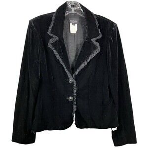 VTG Y2K Xscape Black Velvet Blazer Jacket Size 10 Tulle Trim Party Holiday Glam